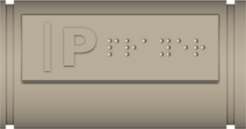 Module with one rib, a raised P and braille.