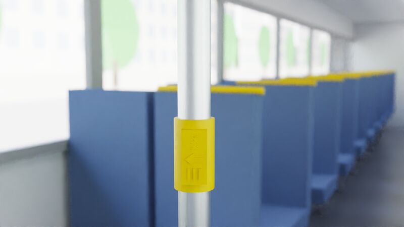 Render of a bus with a DALIL clip on a grab pole.